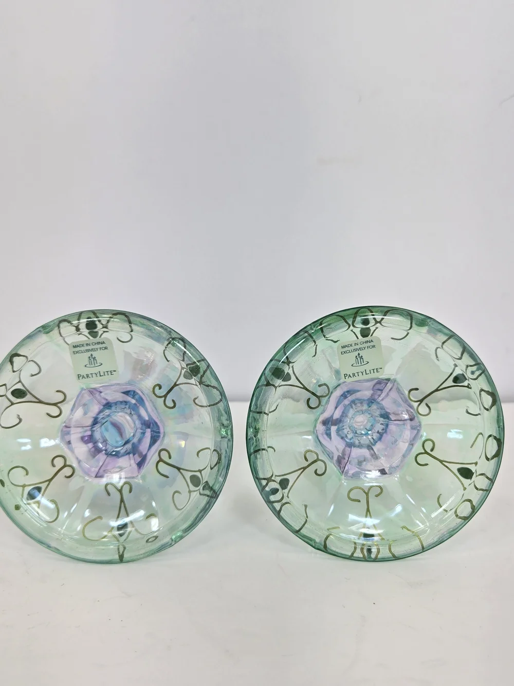 PartyLite Mardi Gras Taper Candle holder Pair Iridescent Purple, Blue, Green - Picture 4 of 5